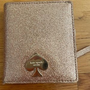 Kate Spade Pink rose gold glitter zip bifold wallet
